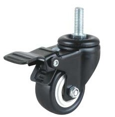 金钻黑漆丝杆双刹黑色PU轮