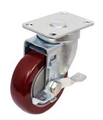 中型蓝锌平底边刹枣红色PU轮