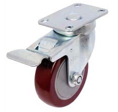 中型蓝锌平底双刹枣红色PU轮