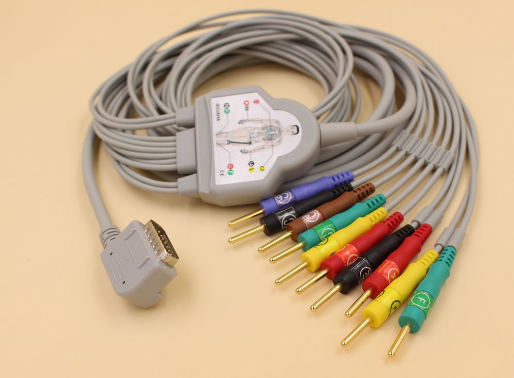 适用于铃谦圆头心电图机导联线,扁头心电12导连线