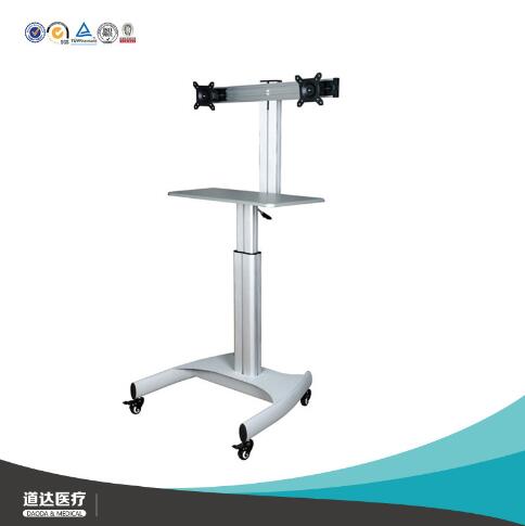 气杆升降双屏电脑信息化手推车