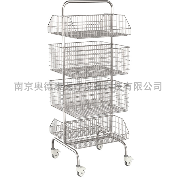 双列不锈钢耗材分类管理车篮筐推车不锈钢转运车可移动多层置物架