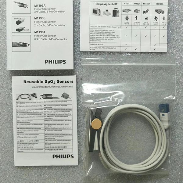 飞利浦全新原装进口 D头8针3米长一体血氧探头脉搏血氧成人指夹 REF:989803128631 订