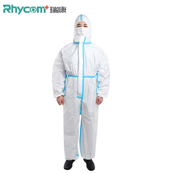 一次性连体隔离防护服隔离衣蓝色胶条覆膜无纺布防护服厂家直发