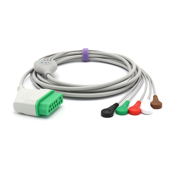 兼容光电BSM2300/5100/9510/9800一体化5导 扣式 美标心电导联线