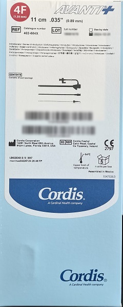 强生Cordis康蒂思 血管鞘402-604X 导管鞘及穿刺套件