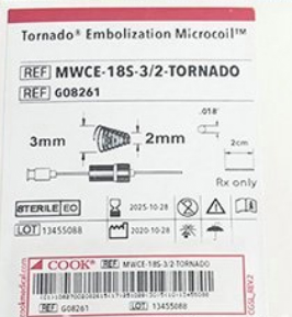 库克COOK 栓塞弹簧圈 MWCE18S-3/2-TORNADO