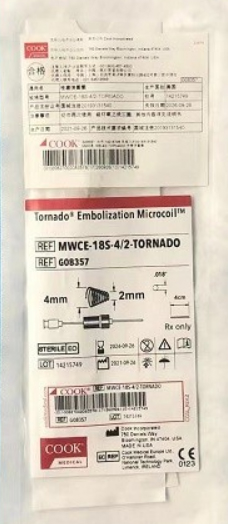 库克COOK 栓塞弹簧圈MWCE-18S-4/2-TORNADO